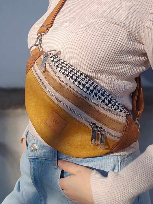 saszetka nerka Miodowo brązowa nerka z nubuku Nevada No2