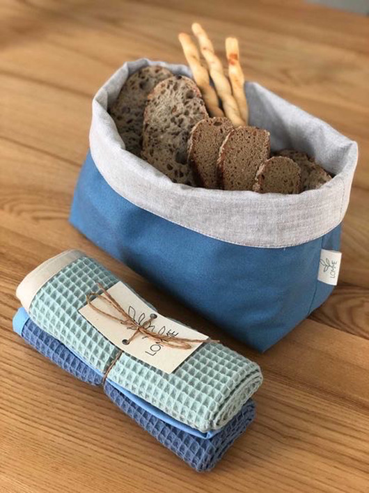 Set - koszyk na chleb Denim + muślinowe ręczniki Lomme bag