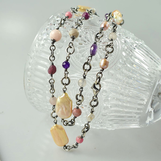 srebrne naszyjniki Mix kamieni różowo-fioletowy  II - srebrny naszyjnik