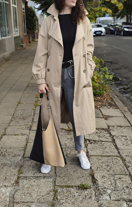 torby na ramię Beżowo czarna torba ze skóry