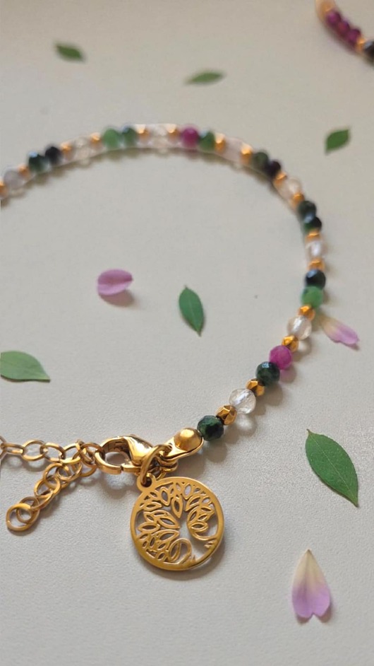 bransoletki - inne "Aurora" Bransoletka z naturalnych kamieni - zoisyt z rubinem i cytryn