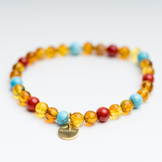 bransoletki z kamieni naturalnych Bransoletka personalizowana z bursztynu, turkusu, koral