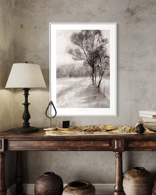 grafiki i ilustracje Pejzaż / grafika do salonu / elegancki i delikatny