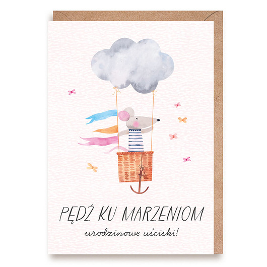 kartki okolicznościowe - wydruki Kartka urodzinowa z myszką - Pędź ku marzeniom