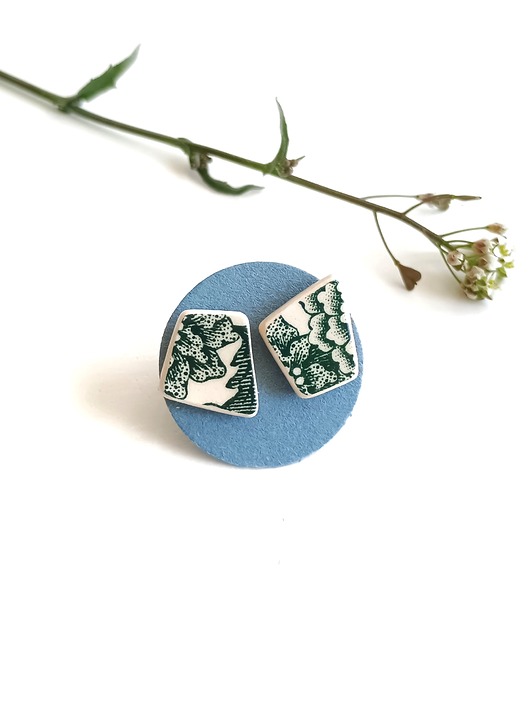 kolczyki ceramiczne Kolczyki ceramiczne w zielone wzory