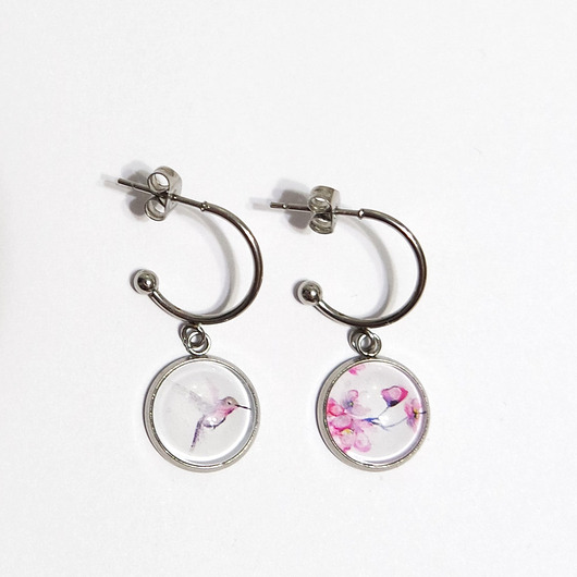 kolczyki szklane Kolczyki wiszące - Koliber - stal