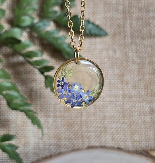 wisiory Wisiorek z niezapominajkami prawdziwe kwiaty złoty