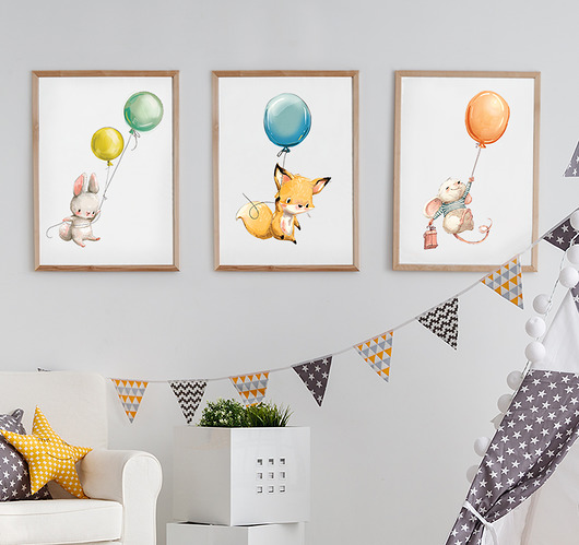 Plakaty dla dzieci MILUSIE, królik, lisek, mysz Wallie Studio Dekoracji