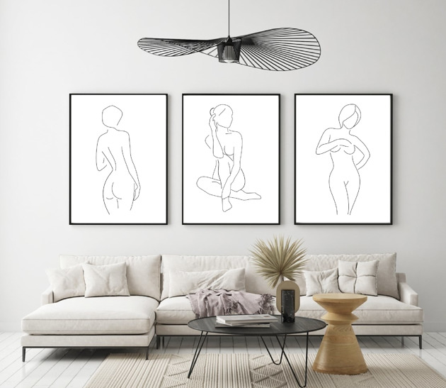 TRZY PLAKATY ciało kobiety szkic linia plakat black dot studio