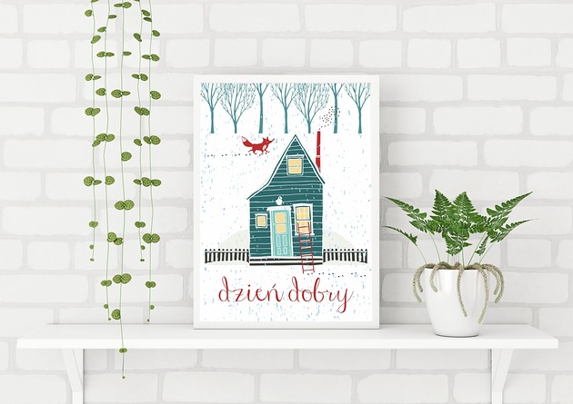 plakaty Plakat z domkiem i lisem, Dzień dobry