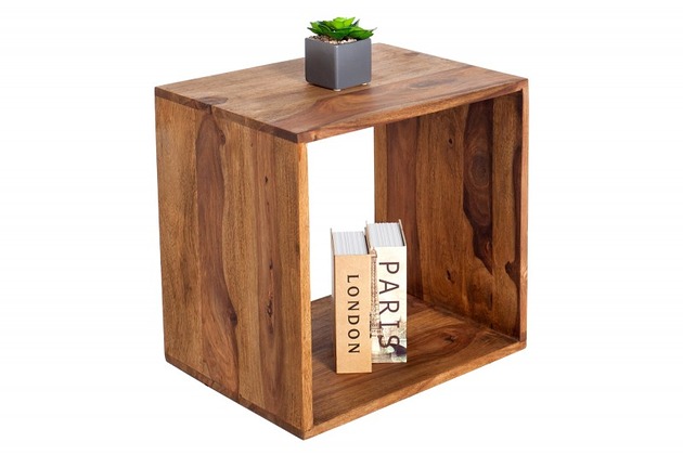stoliki kawowe Stolik, mini regał, półka Cube drewno sheesham 45cm