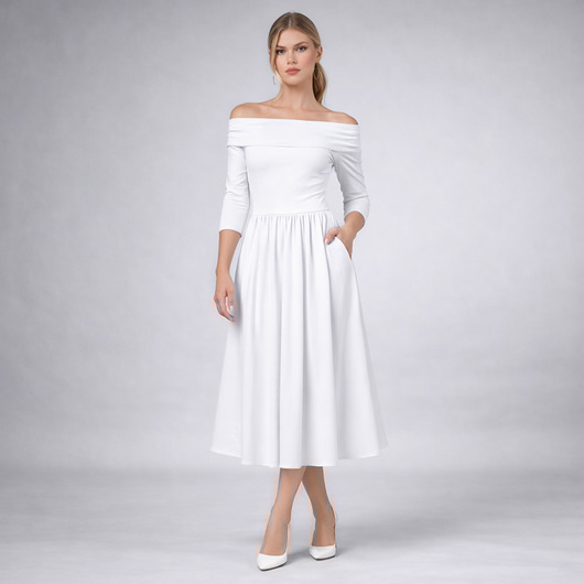 sukienki maxi damskie Oliwia - sukienka z odkrytymi ramionami i kieszeniami