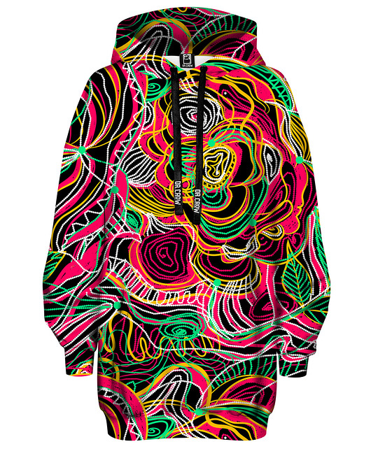 bluza z kapturem damska Bluza Oversize Tunika DR.CROW Drawn Flowers