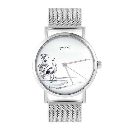 zegarki unisex Zegarek - Japońskie żurawie - bransoleta mesh
