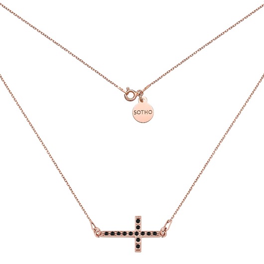 złote naszyjniki Naszyjnik z różowego złota z krzyżem wysadzanym SWAROVSKI CRYSTAL