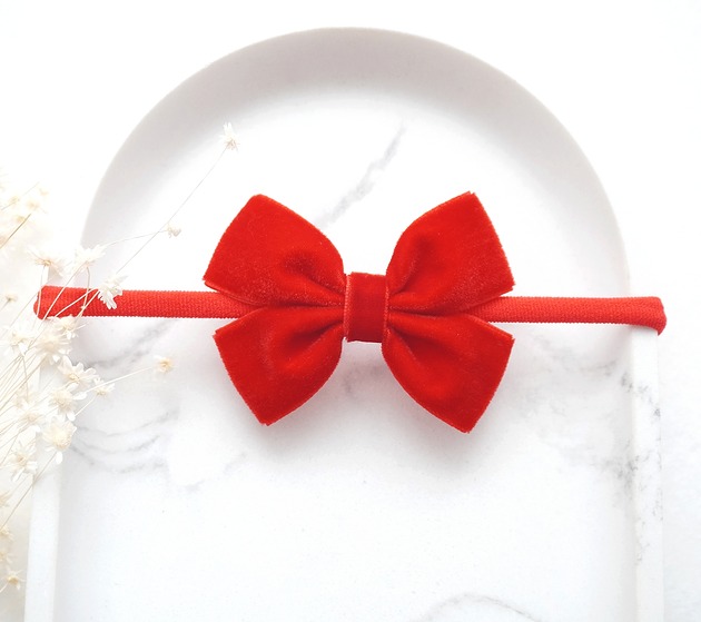 ozdoby do włosów dla dzieci Opaska dla niemowlaka świąteczna kokardka welurowa CZERWONA  OTS04