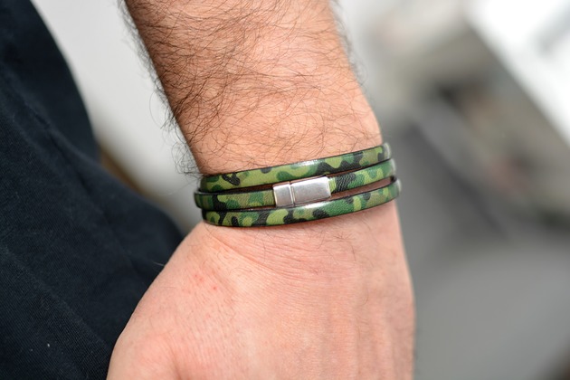 biżuteria męska Bransoletka SKÓRZANA MAGNETOOS TRIPLE MILITARY