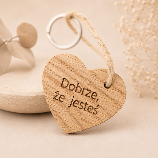 breloki Brelok serce z drewna, dobrze, że jesteś