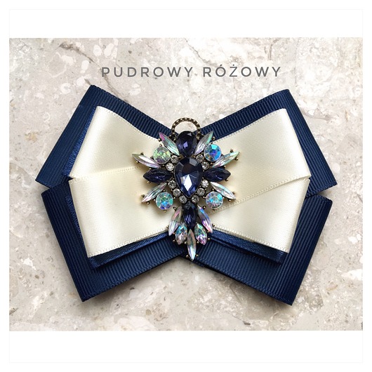 Brosza  granatowa z kamieniami NEW Pudrowy Różowy