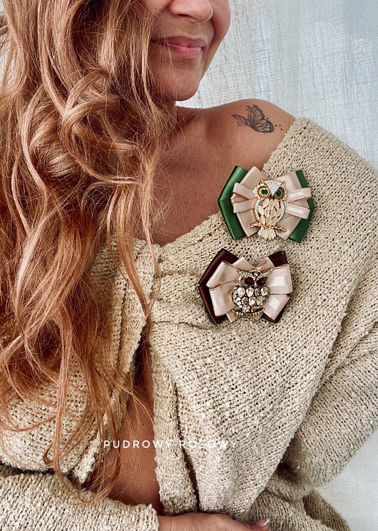 broszki Brosza z Sową  z kryształków Nowość