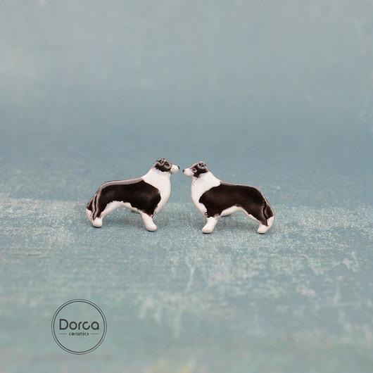 Border collie - ceramiczne kolczyki Dorca