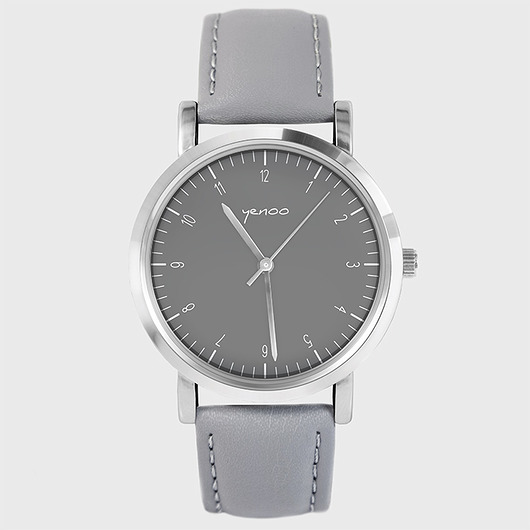 Zegarek - Simple Elegance - szary, skórzany yenoo