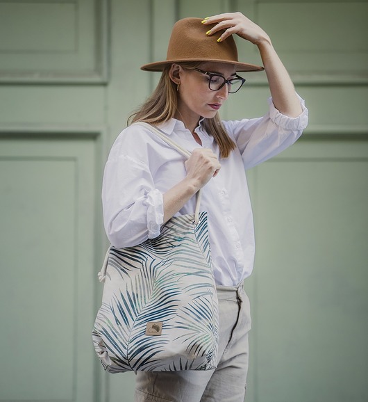 Torba z weluru liście palmy,rączki ze sznurka Karolina Audycka