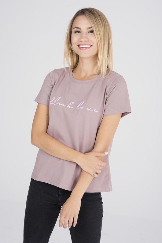 Koszulka o swobodnym kroju z printem wrzosowa Blush Love