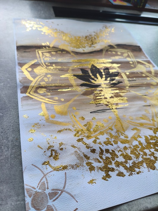 grafiki i ilustracje Złota Akwarela Lotos Mandala Medytacja Złoto Obraz 30x42 Golden Path