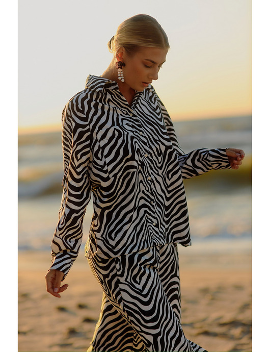 komplety damskie CS - Komplet SAFARI czarno biała zebra koszula spodnie