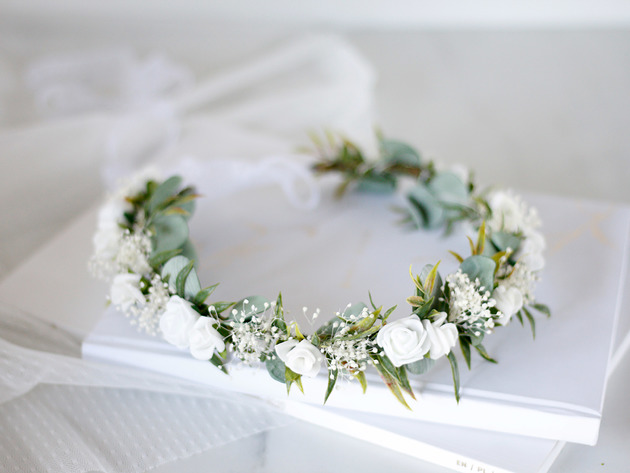 wianki komunijne Wianek komunijny eukaliptus i gipsówka