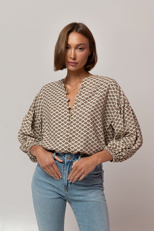 koszule damskie  Jedwabna koszula, RETRO FLORAL