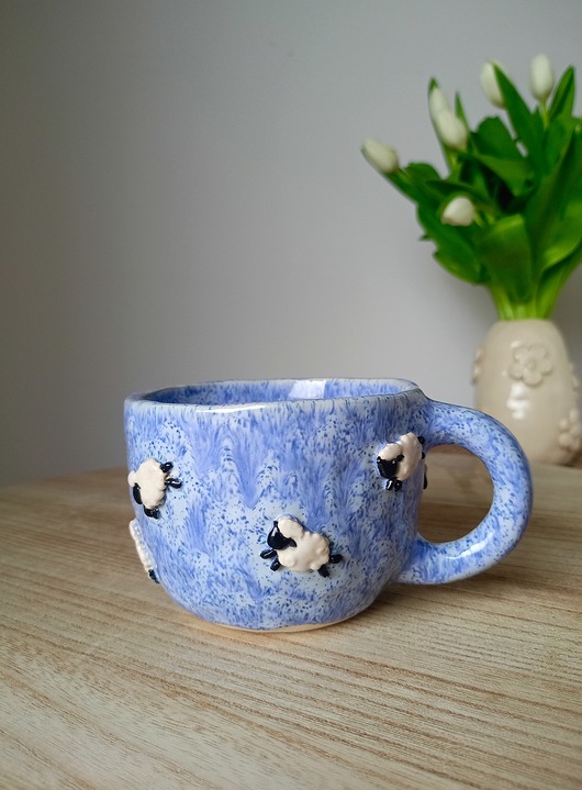 kubki Ceramiczny kubek w owieczki