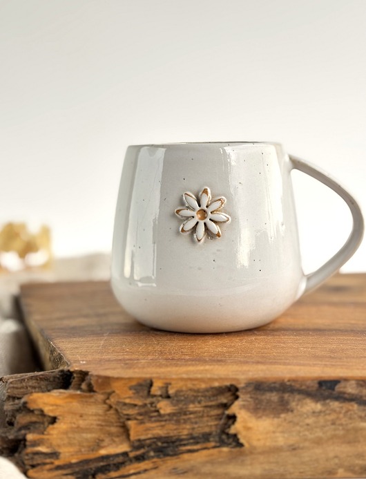 kubki Kubek Beczułka ręcznie robiony 320 ml - Biała stokrotka
