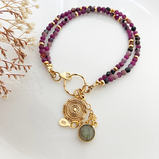 Podwójna Bransoletka RUBIN i złota moneta Anemon Atelier