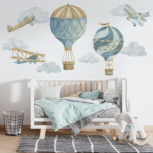 naklejki ścienne do pokoju dziecka Retro Samoloty i Balony Naklejki Zestaw 4