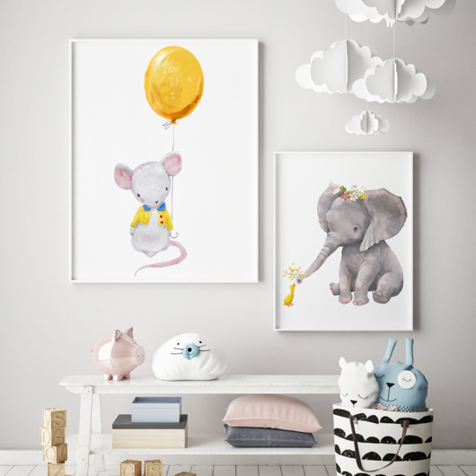 Plakaty obrazki 2 szt 50X70 mysz 50x40 słoń Dekoracjan