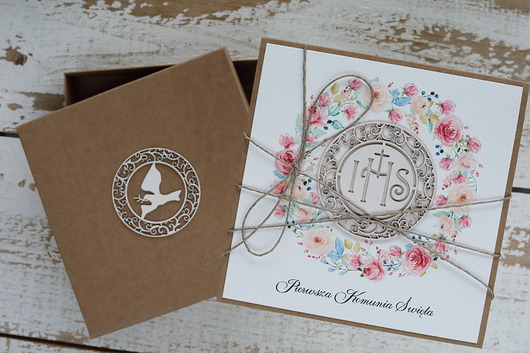 kartki na komunię Kartka na komunię - pamiątka komunii ręcznie robiona Prezent