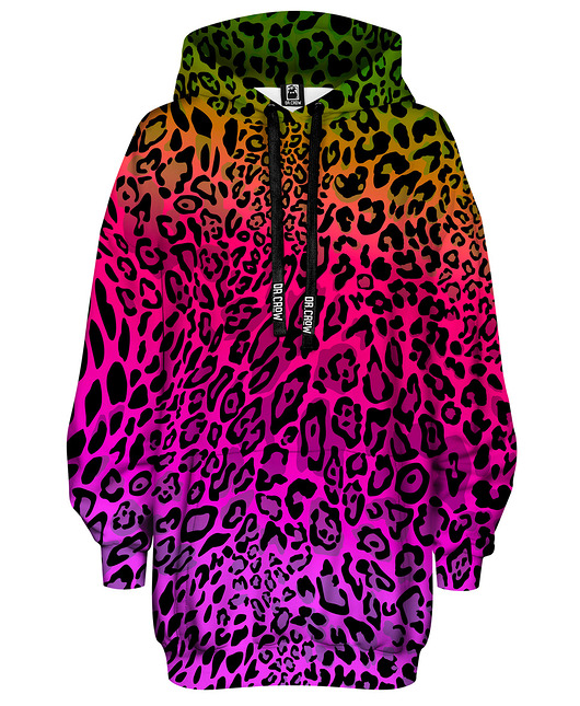 bluza z kapturem damska Bluza Oversize Tunika DR.CROW Multicolor Leopard