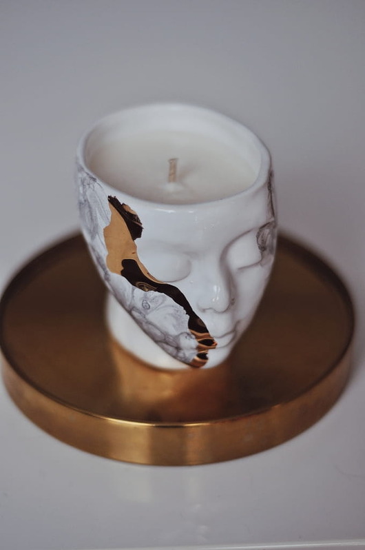 świece zapachowe Świeca sojowa Face Art Gold ceramiczna 160 ml