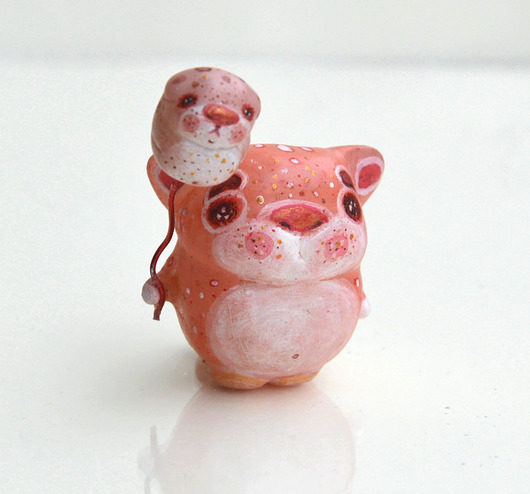 figurki i rzeźby Słodki gruby kot z balonem - Miniaturowa Figurka