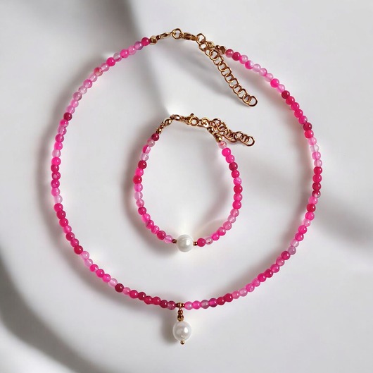 komplet biżuterii RAZEM TANIEJ! naszyjnik & bransoletka : fuchsia & pearl collection
