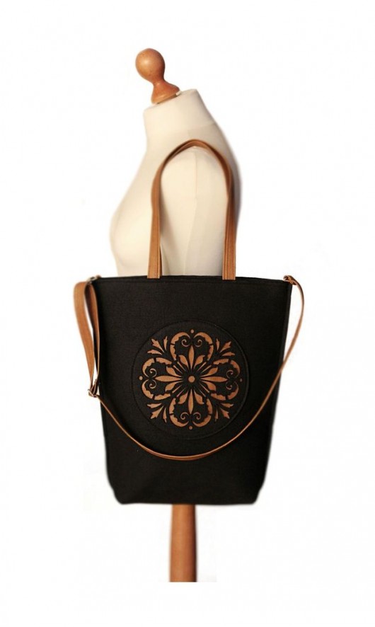 shopper bag folk 2 czarna rozeta - Czech draft Creatura