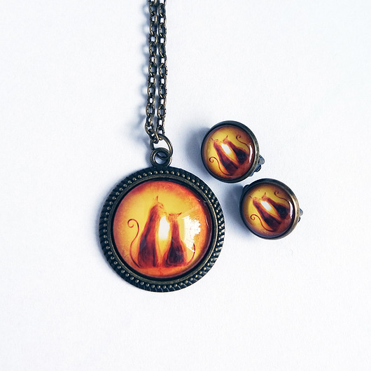 klipsy Naszyjnik i klipsy - komplet - Kotki