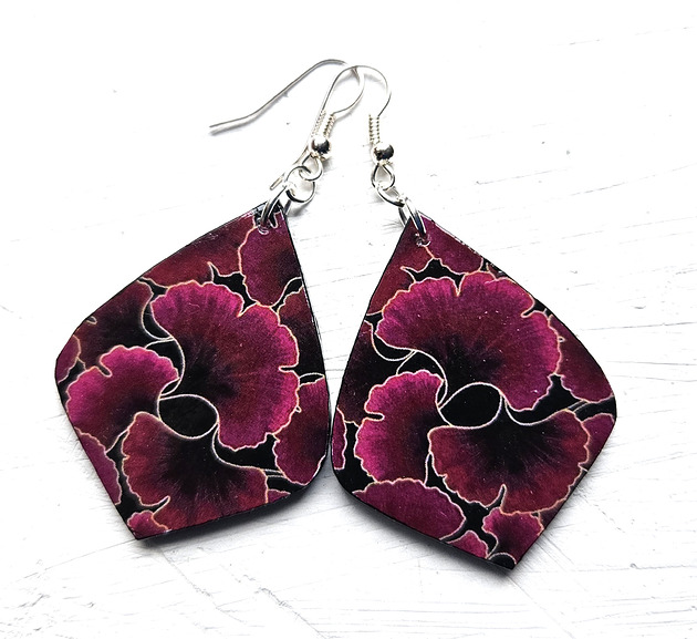 kolczyki drewniane Miłorząb burgund