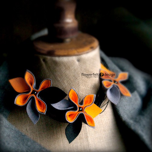 Grey Orange Black FlowerFelt Design
