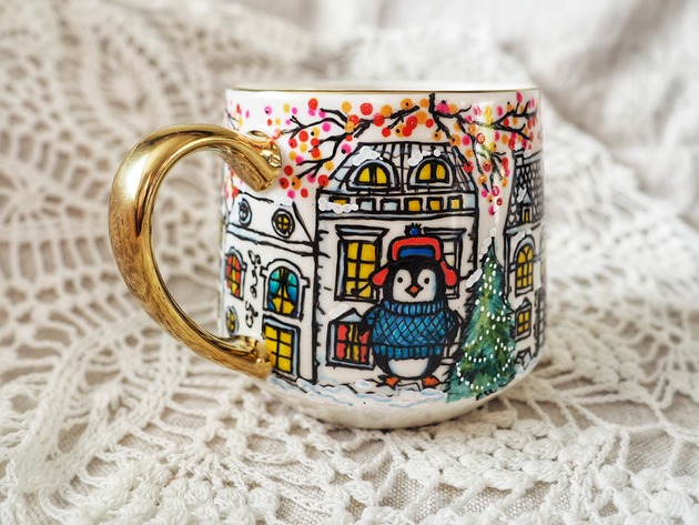 kubki Zimowy kubek PINGWINY