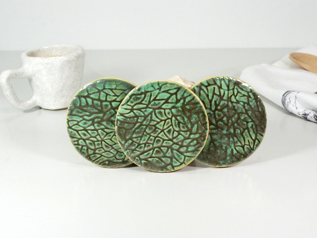 podkładki do kuchni Złoto-zielone ceramiczne podkładek na stół