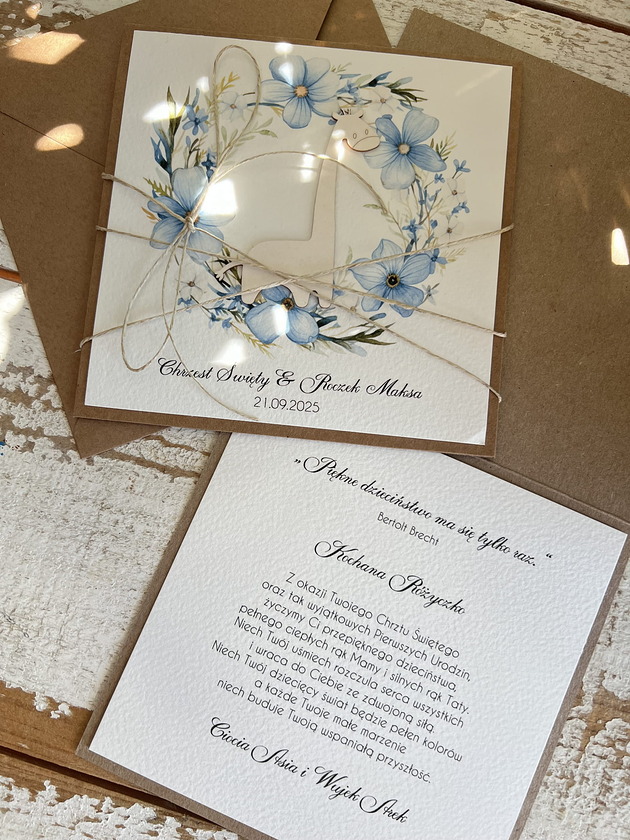 kartki, zaproszenia na chrzest Wyjątkowa ręcznie robiona kartka na chrzest i roczek z imieniem