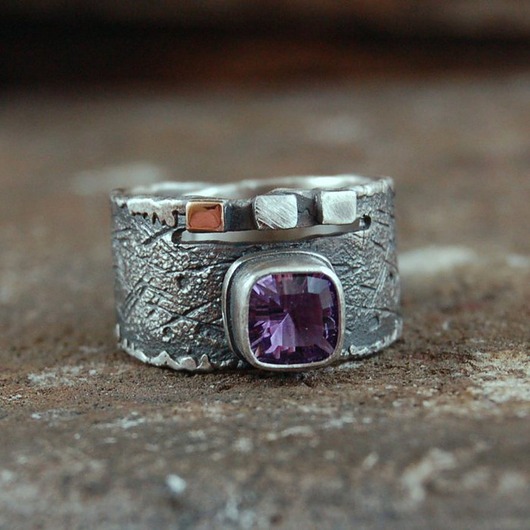 pierścionki srebrne Pierścionek Ametyst, złoto